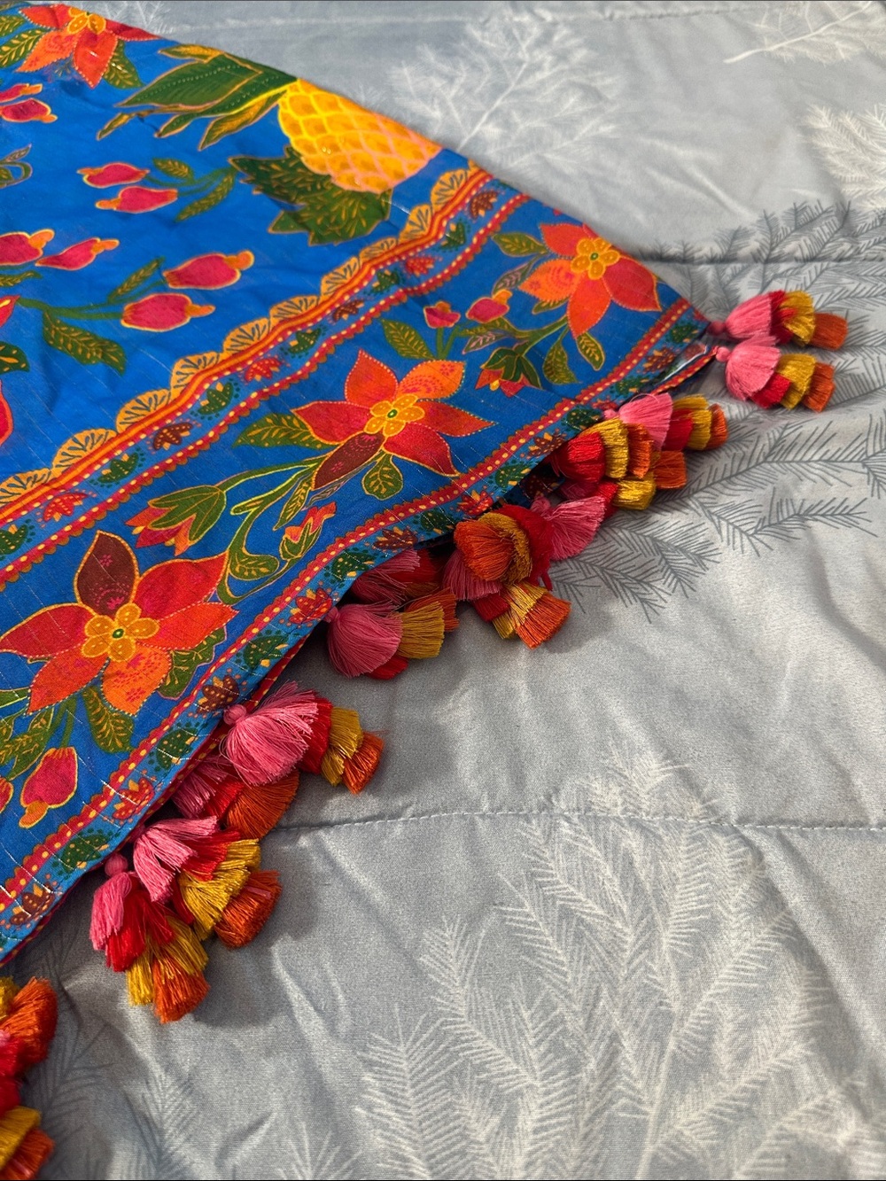 EUC FARM Rio Blue Tropical Floral Fruit Scarf Wrap OS    *minor callout* - Picture 3 of 16